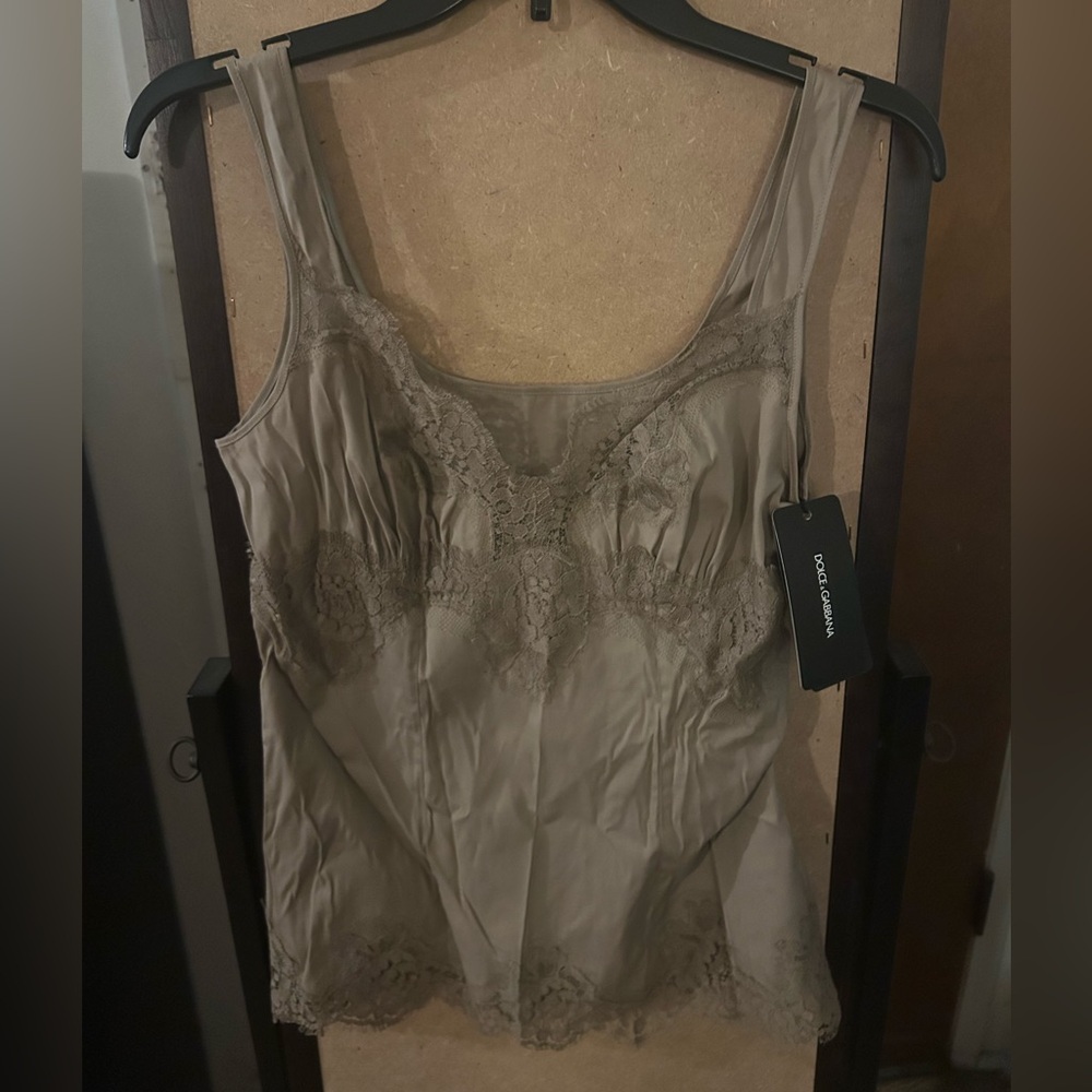 NWT Dolce & Gabbana Women’s Size 38 Lace Detail Tan Camisole Top